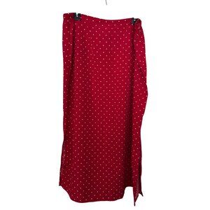 Kathie Lee Womens Size XL Red Brick White Polka Dot Long Skirt Side Slits Zipper